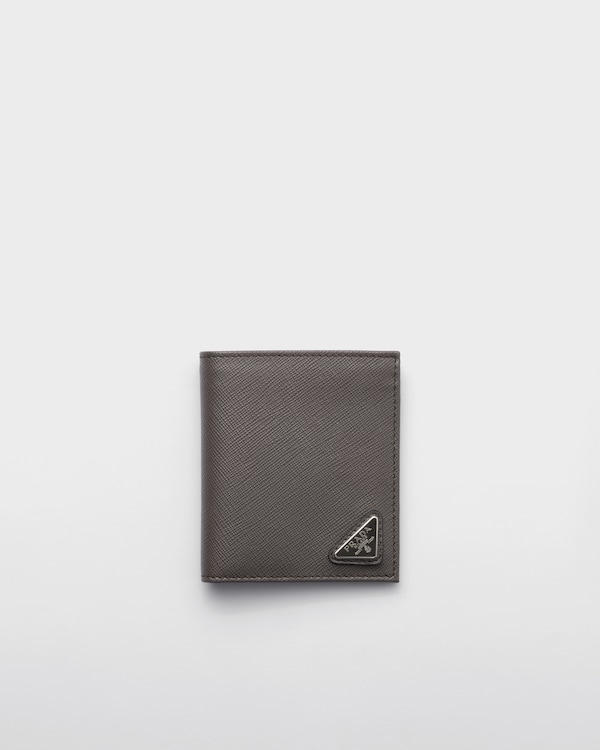 Smoky Gray Saffiano Leather Wallet with coin purse | PRADA