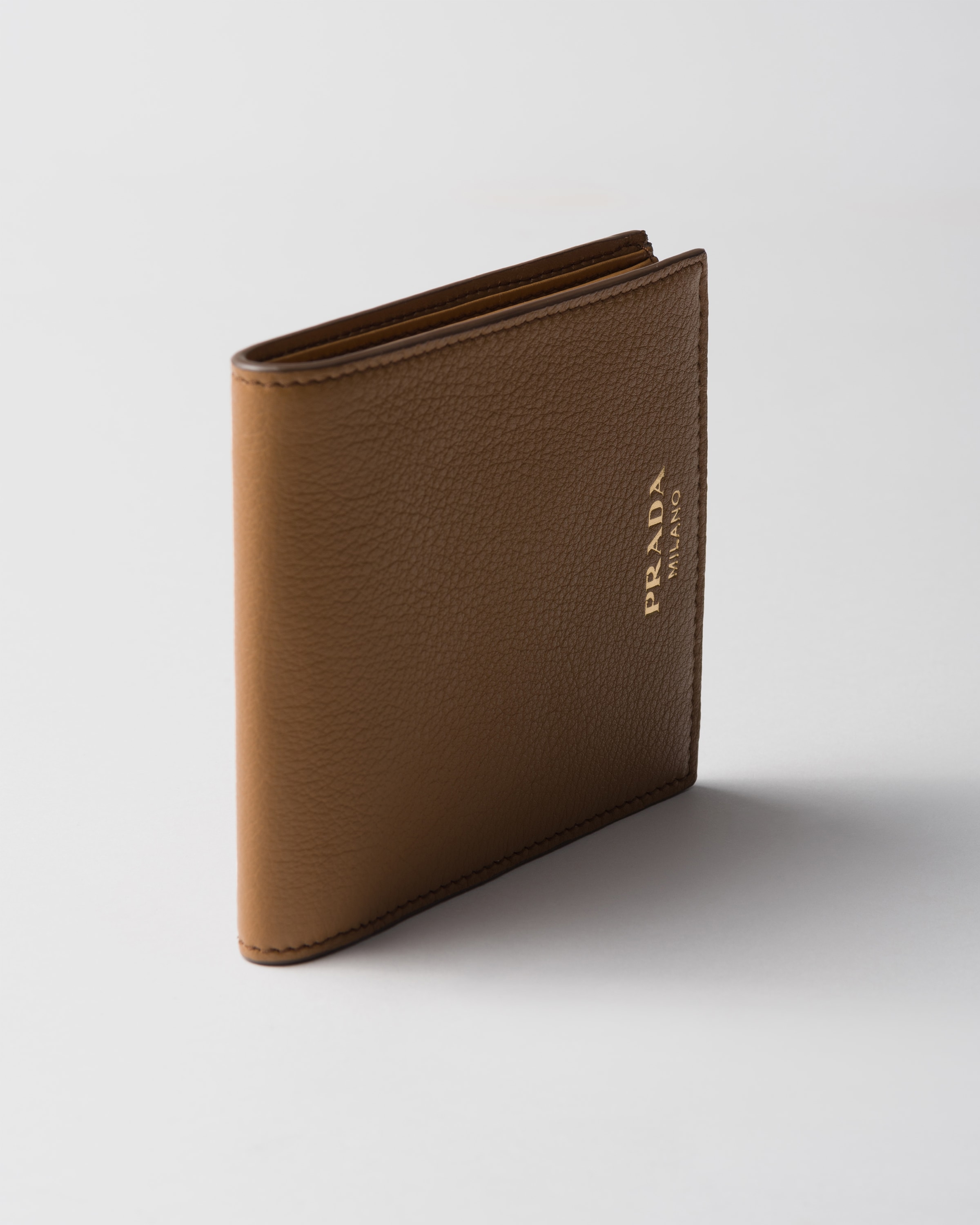 Shop Prada Leather Wallet In Caramel