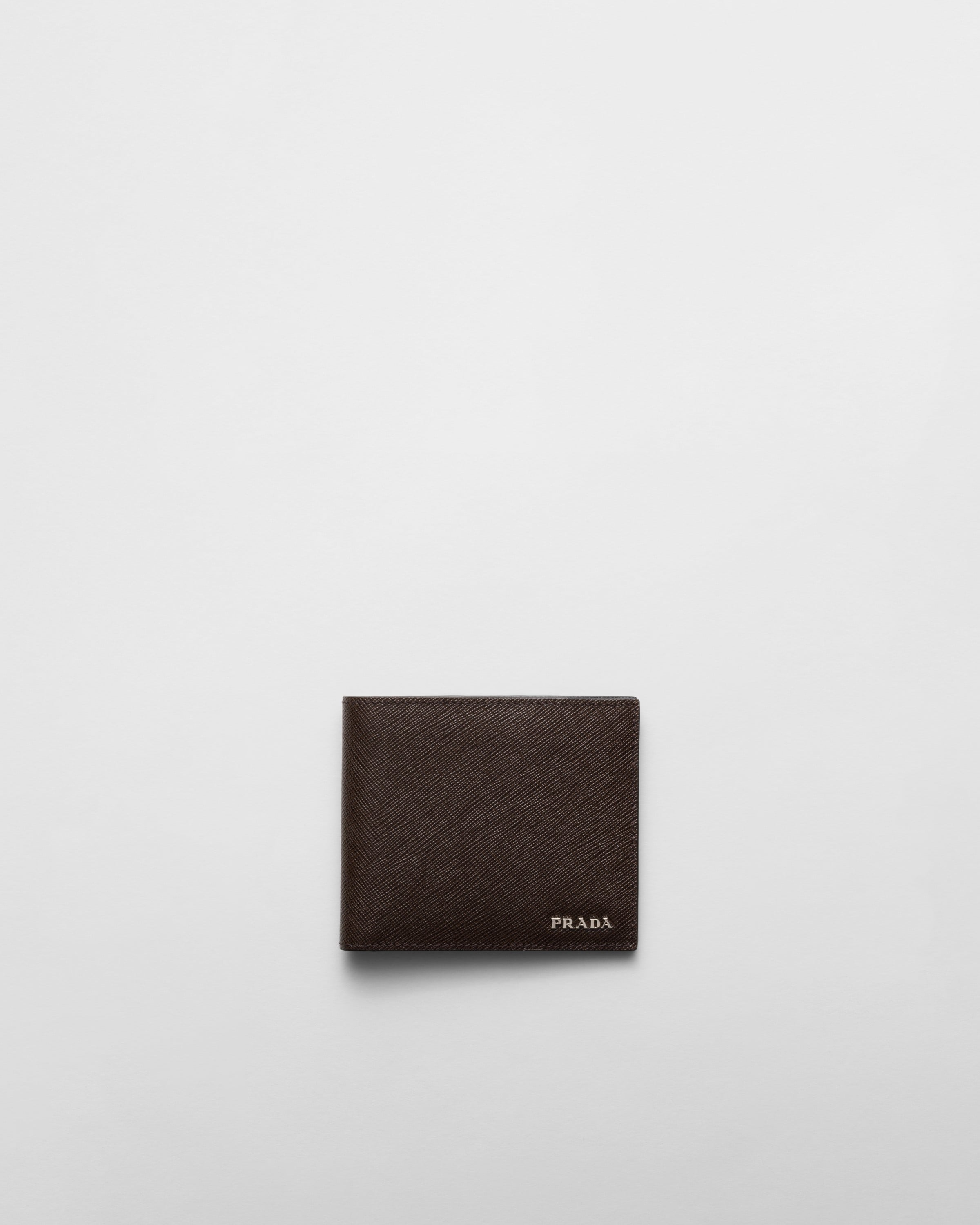Coffee/baltic Blue Saffiano Leather Wallet | PRADA
