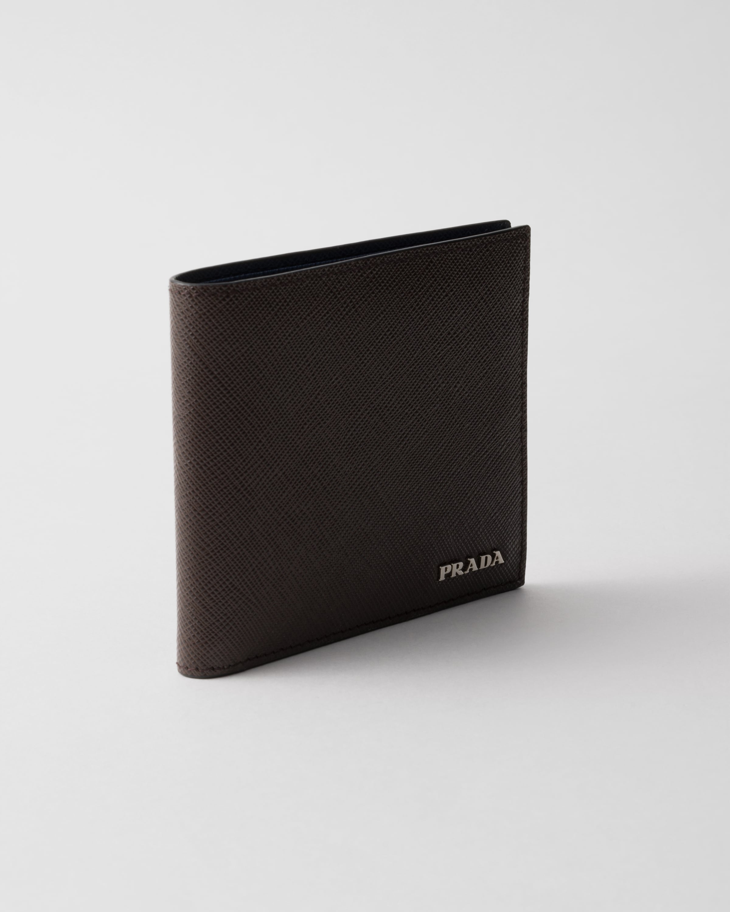 Coffee/baltic Blue Saffiano Leather Wallet | PRADA