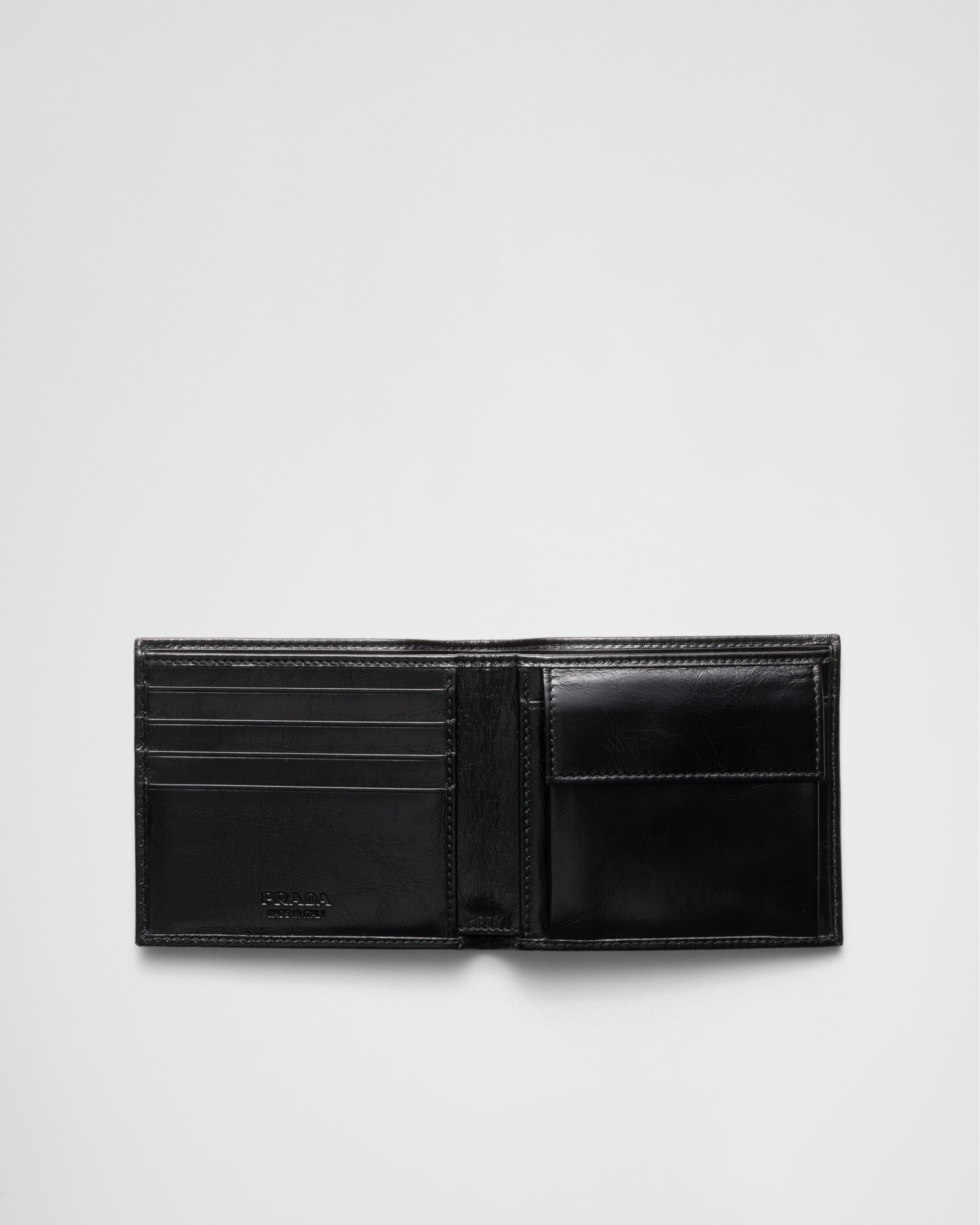 ブラック コインパース付きレザーウォレット | PRADA