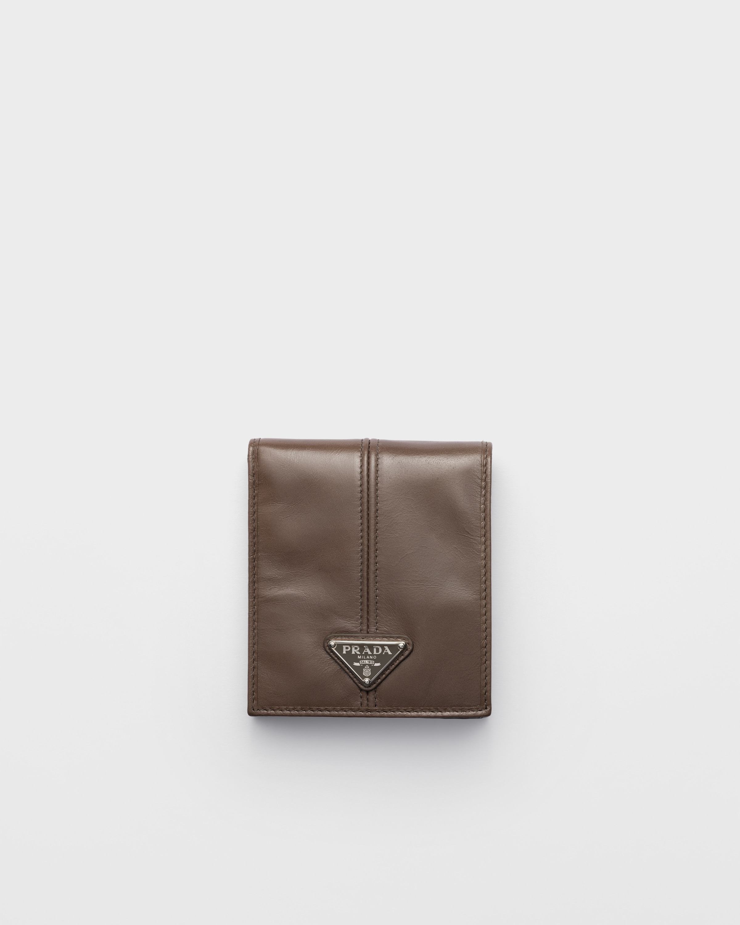 Prada Leather Wallet With Coin Purse, Man, Clay Grey