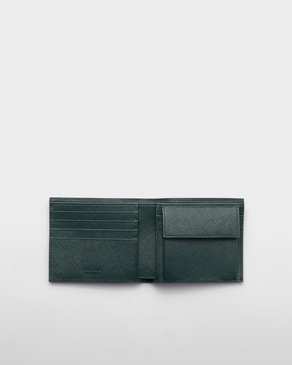 Saffiano leather wallet with coin purse - Smoky Gray/Emerald Saffiano leather wallet with coin purse - Smoky Gray/Emerald