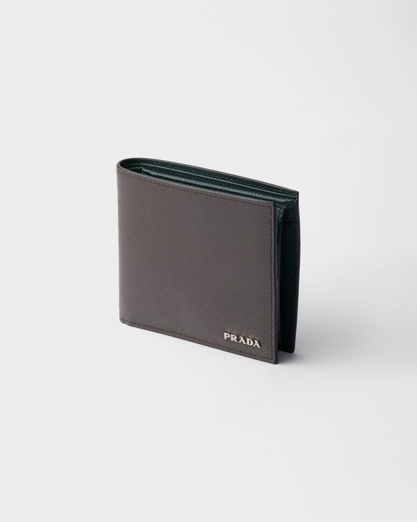 Saffiano leather wallet with coin purse - Smoky Gray/Emerald Saffiano leather wallet with coin purse - Smoky Gray/Emerald