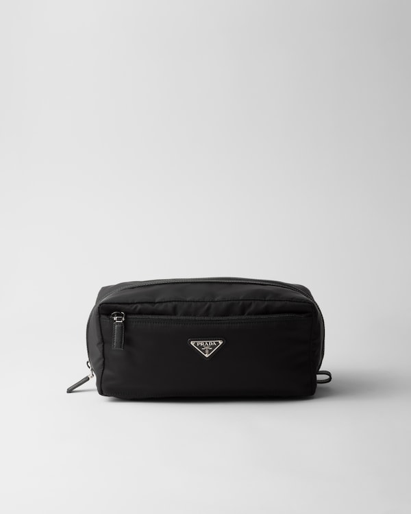 Re-Nylon and Saffiano leather travel pouch - Black Re-Nylon and Saffiano leather travel pouch - Black
