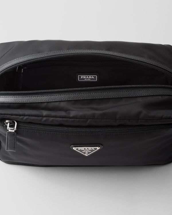 Re-Nylon and Saffiano leather travel pouch - Black Re-Nylon and Saffiano leather travel pouch - Black