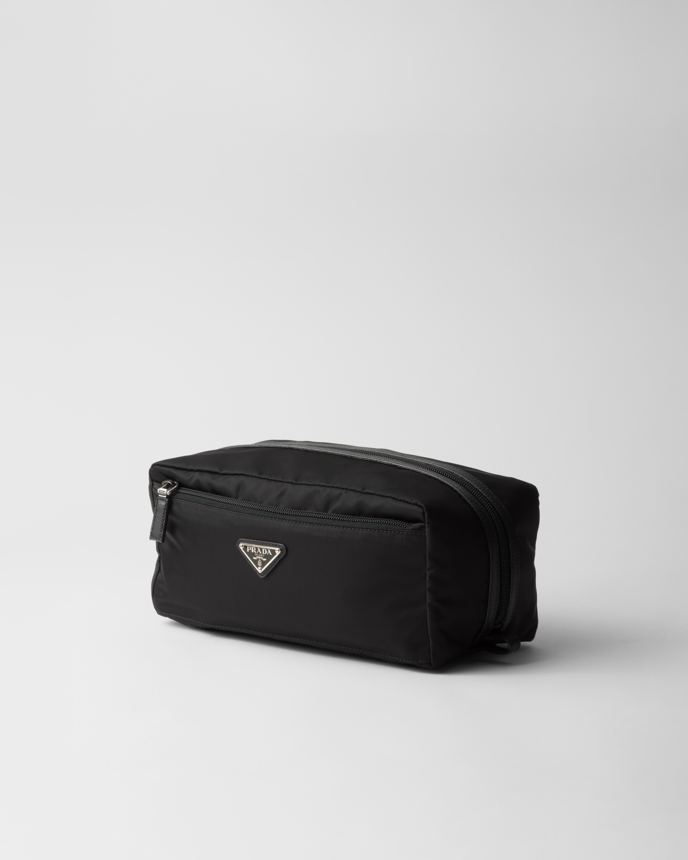 Black Re-Nylon and Saffiano leather travel pouch | PRADA - United