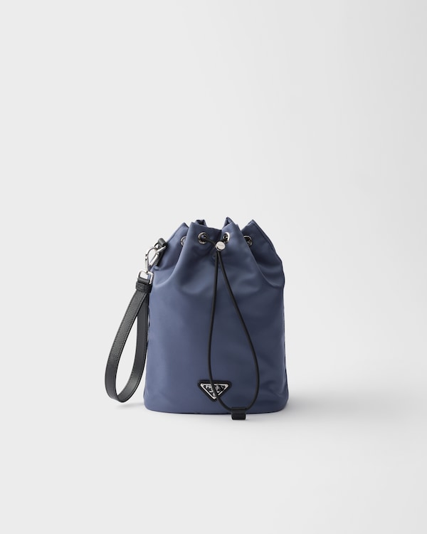 Re-Nylon and Saffiano leather pouch - Aviation Blue Re-Nylon and Saffiano leather pouch - Aviation Blue