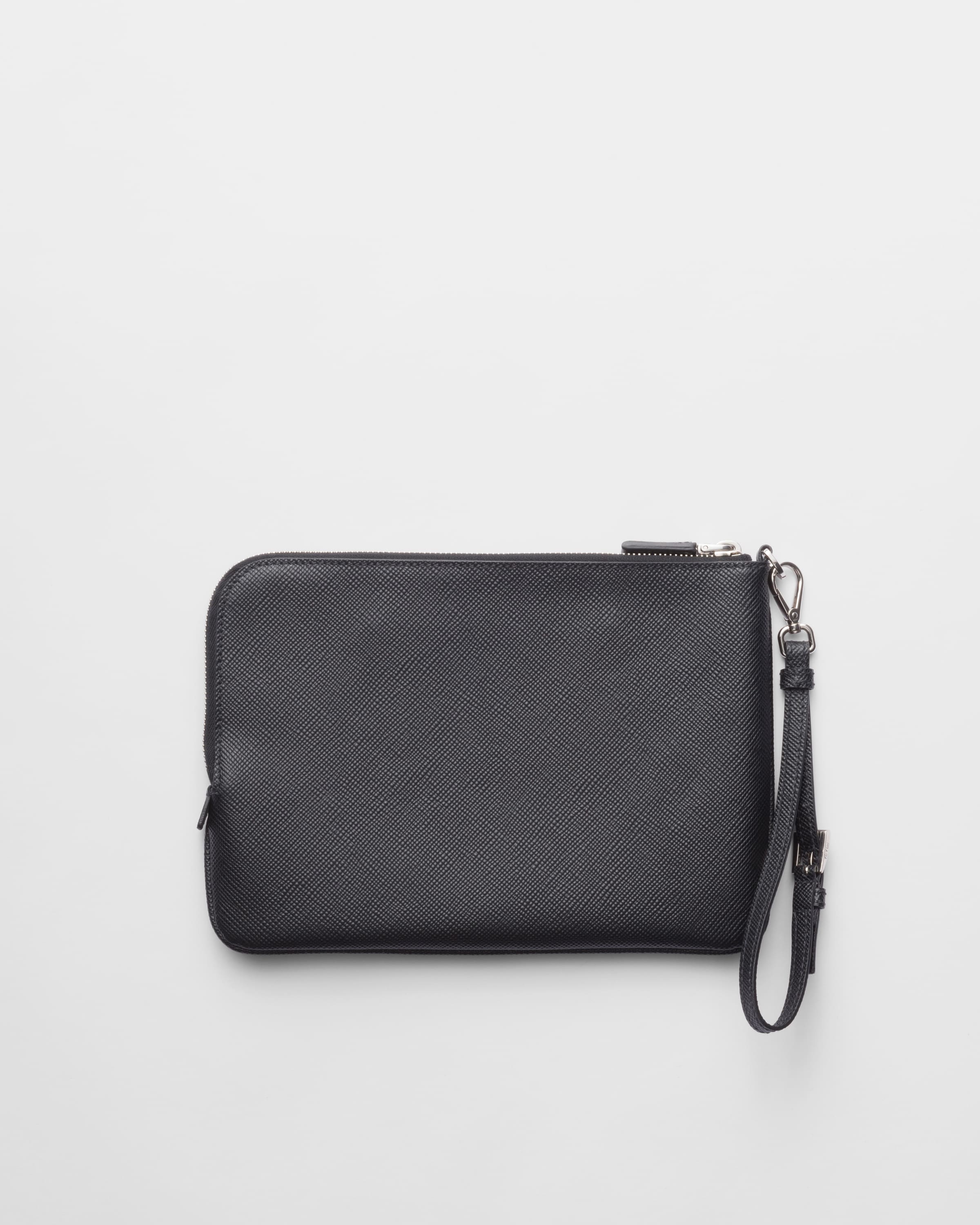 Shop Prada Kleine Pouch Aus Saffiano-leder In Black