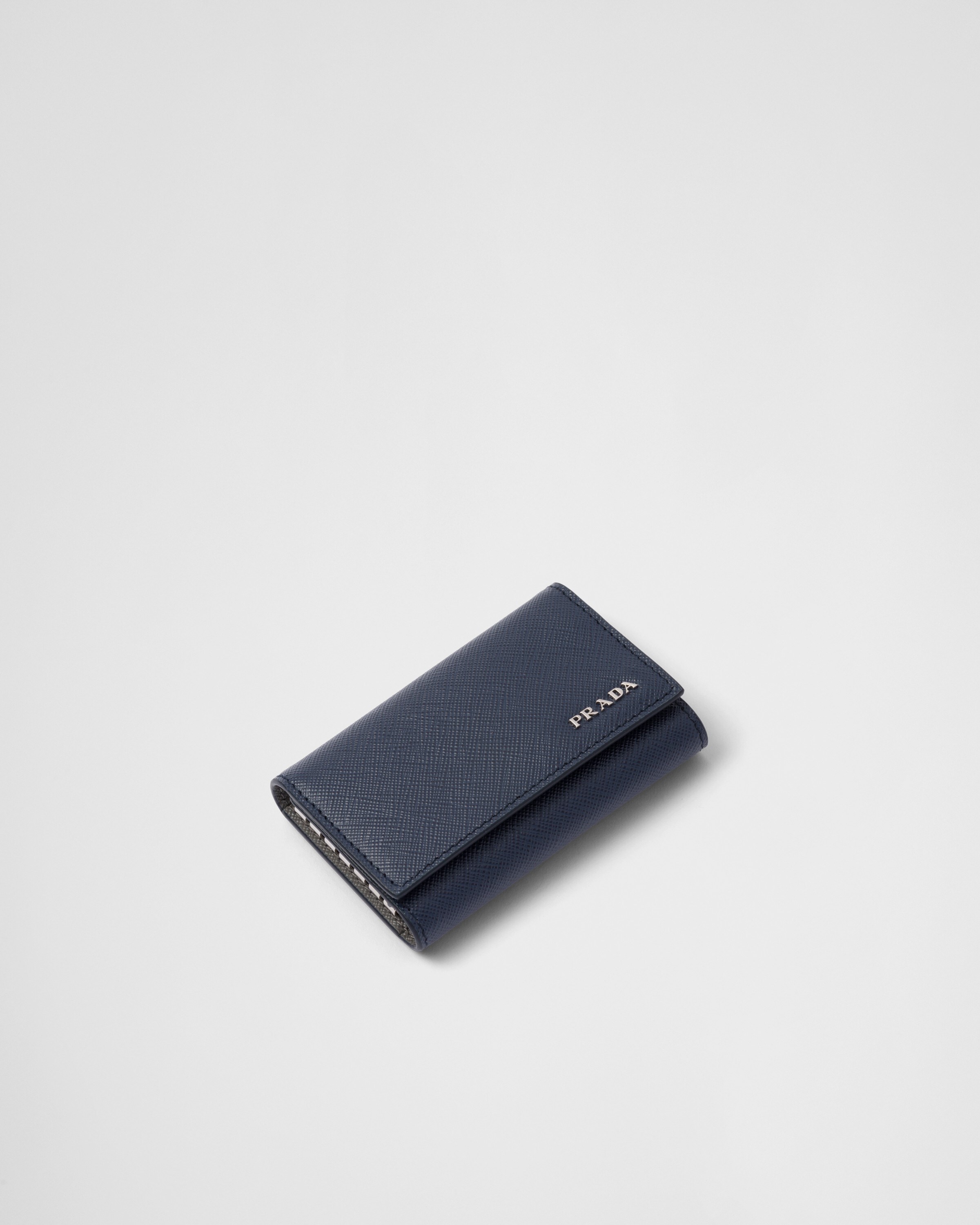 ネイビー＋ライトグレー サフィアーノレザー キーチェーン | PRADA