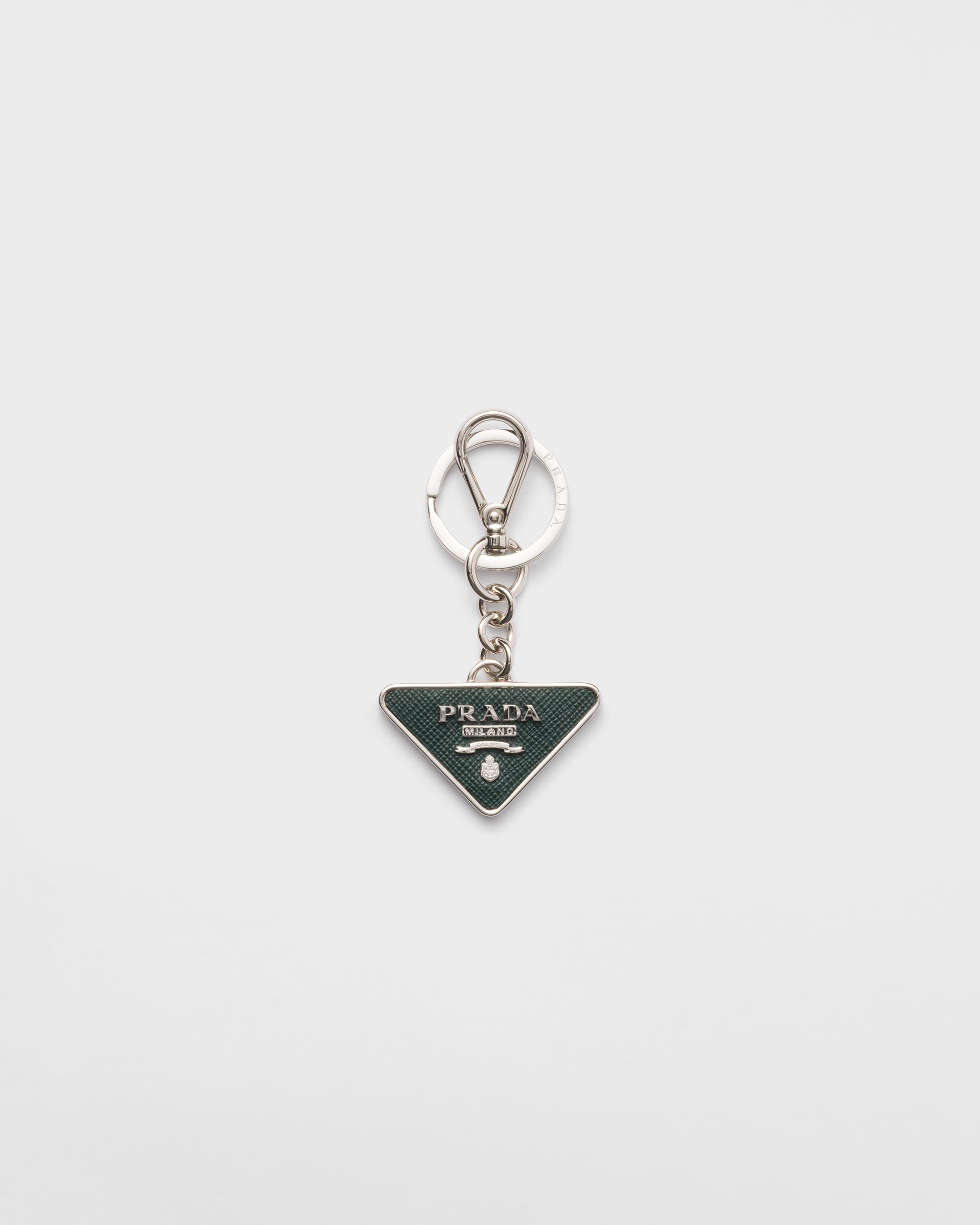ダークグリーン サフィアーノレザー メタル キーリング | PRADA