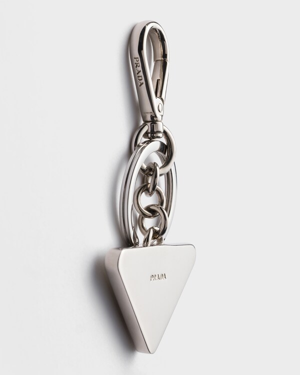 Saffiano leather and metal keychain - Chalk White Saffiano leather and metal keychain - Chalk White