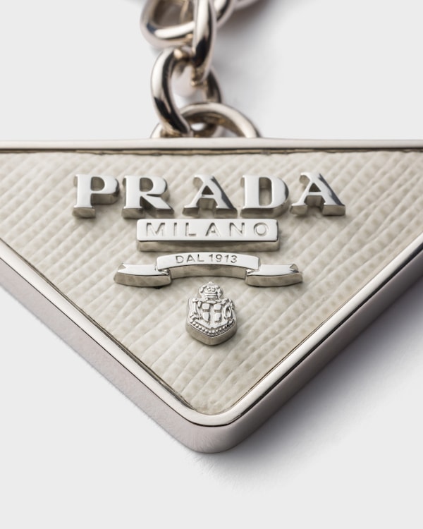 Saffiano leather and metal keychain - Chalk White Saffiano leather and metal keychain - Chalk White