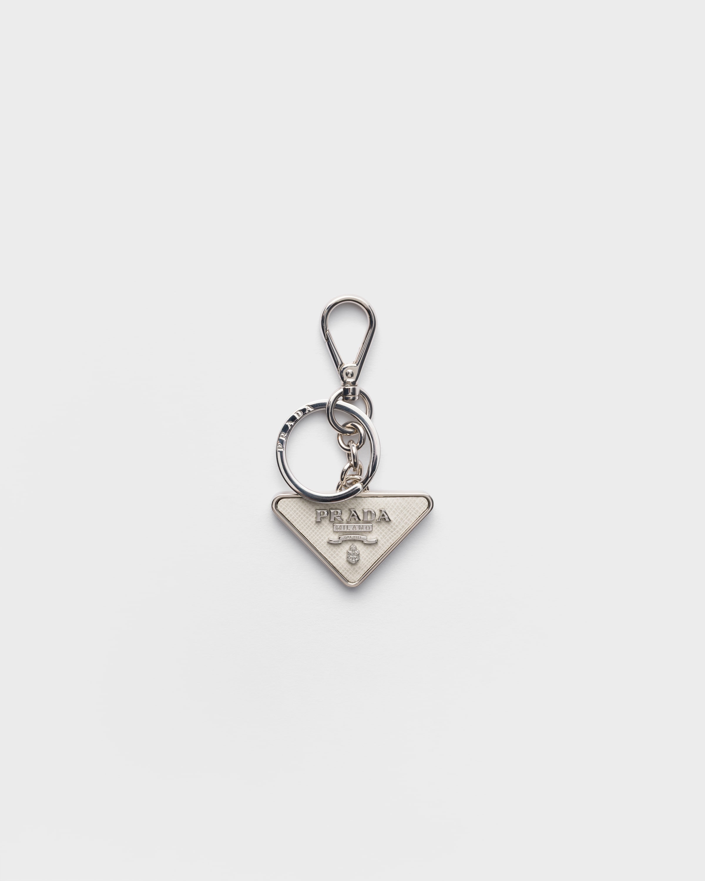 Chalk White Saffiano Leather And Metal Keychain | PRADA - Japan