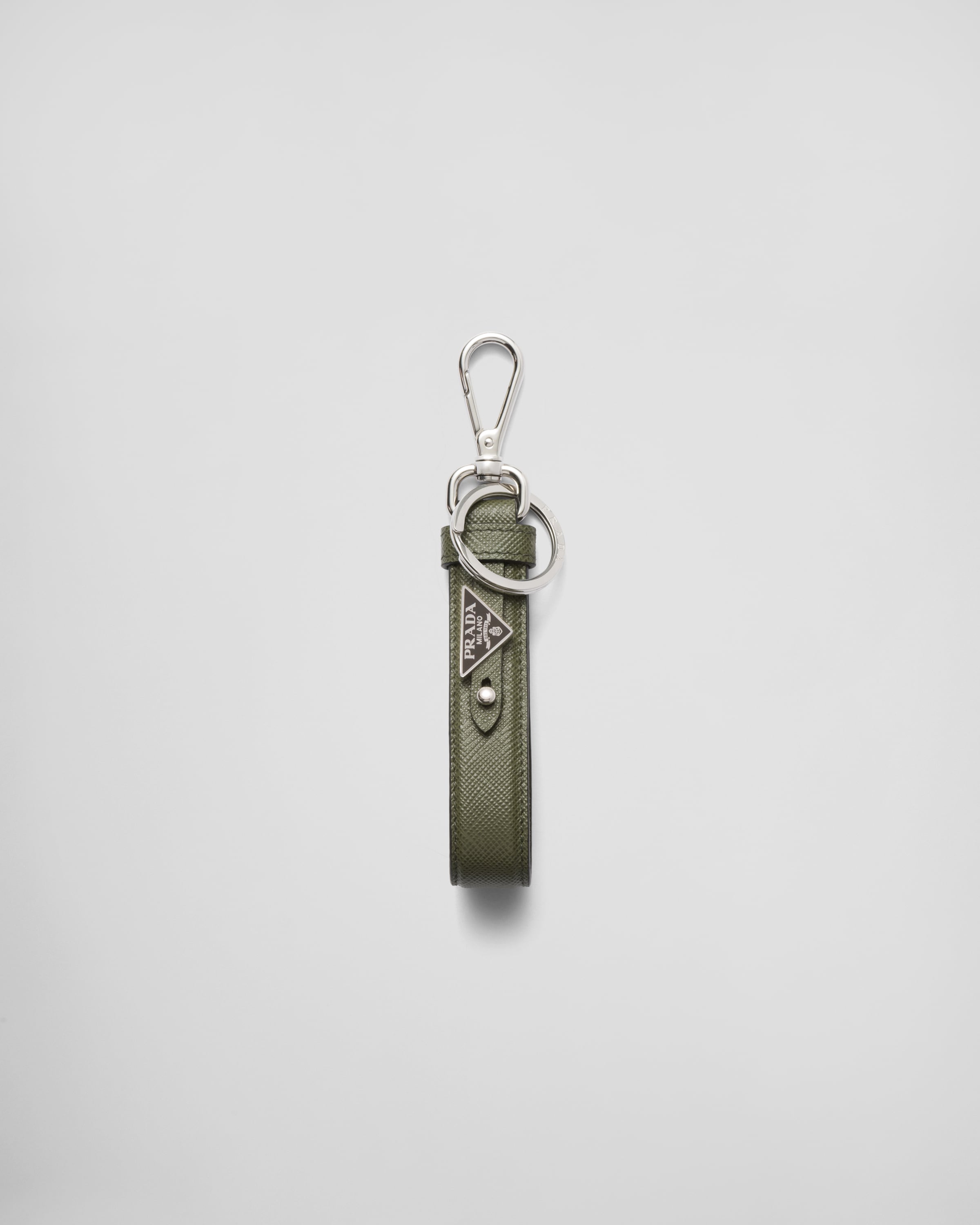 Prada Saffiano Leather Keychain In Loden Green