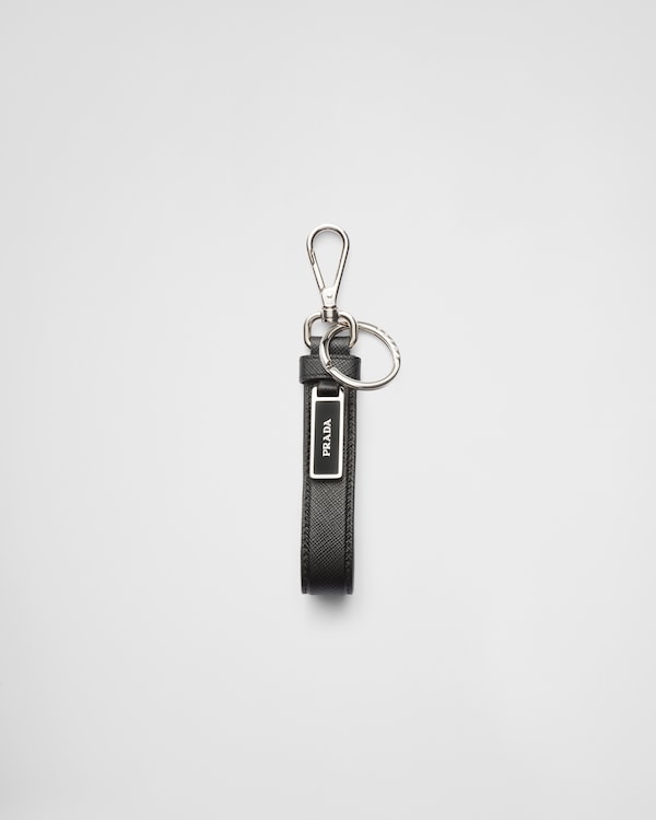 Black Saffiano leather key ring | PRADA