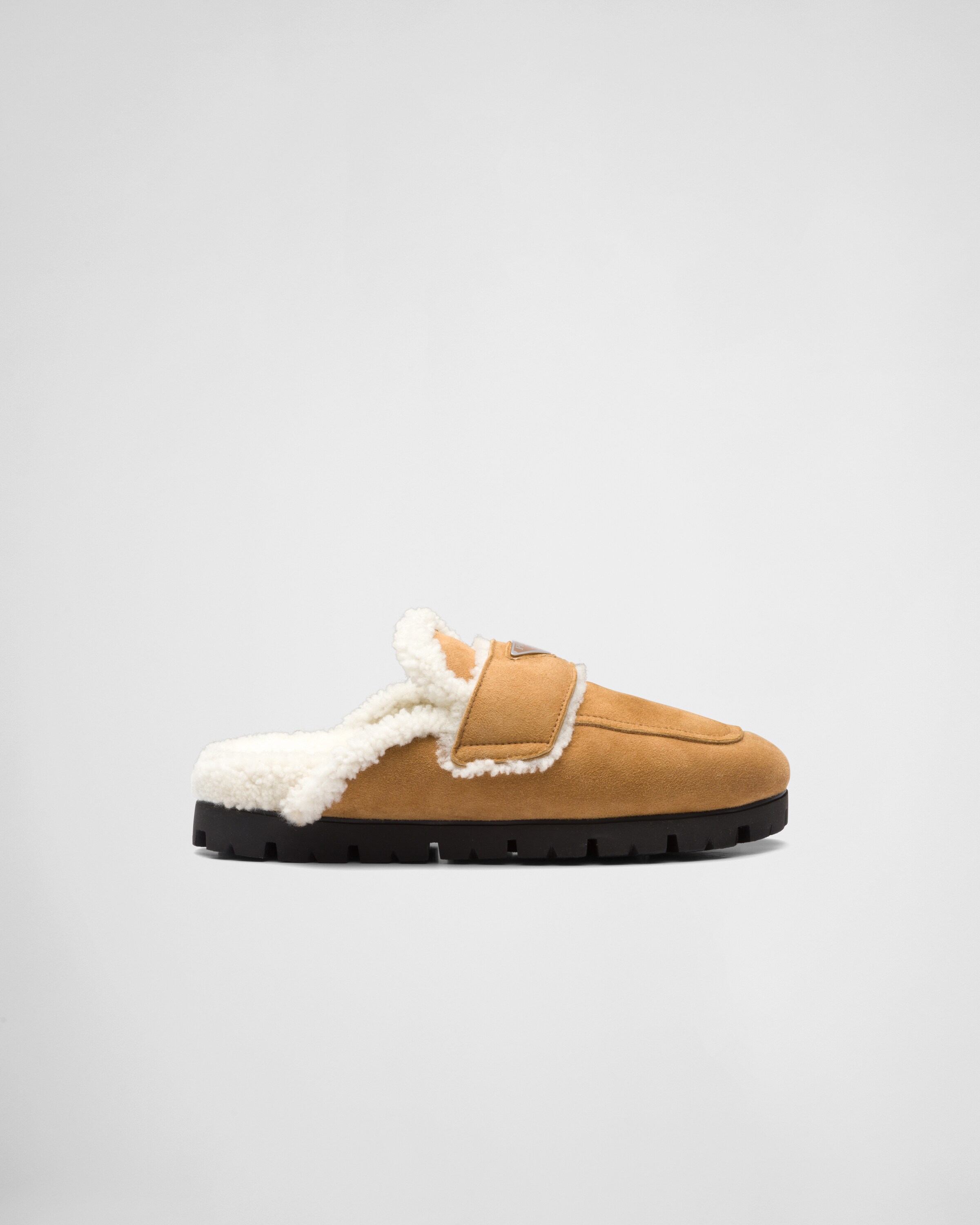 Cognac Shearling sabots | Prada