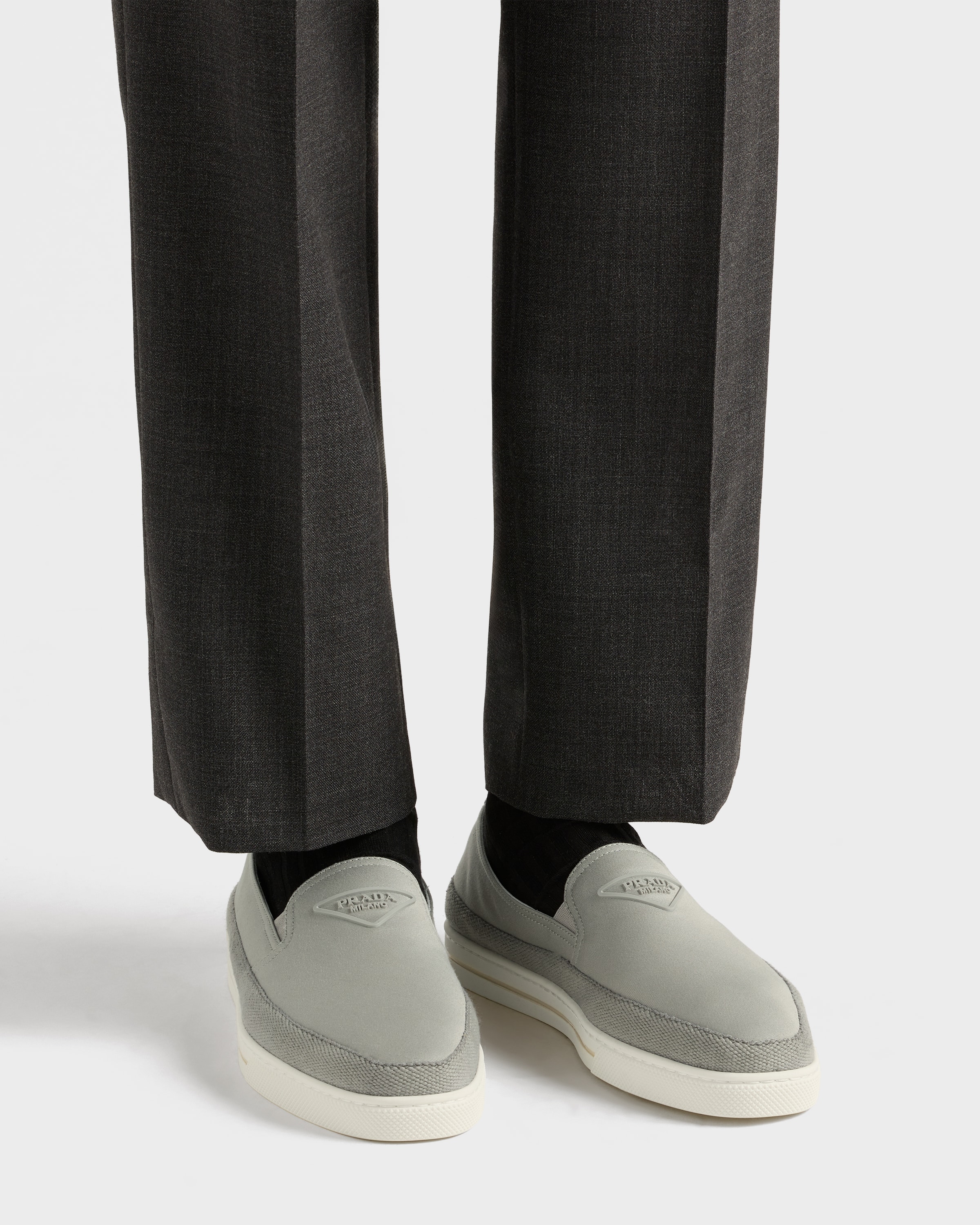 Prada Cotton Canvas Slip-ons In Gray