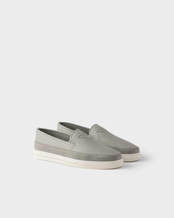 Cloudy Gray Cotton canvas slip-ons | PRADA
