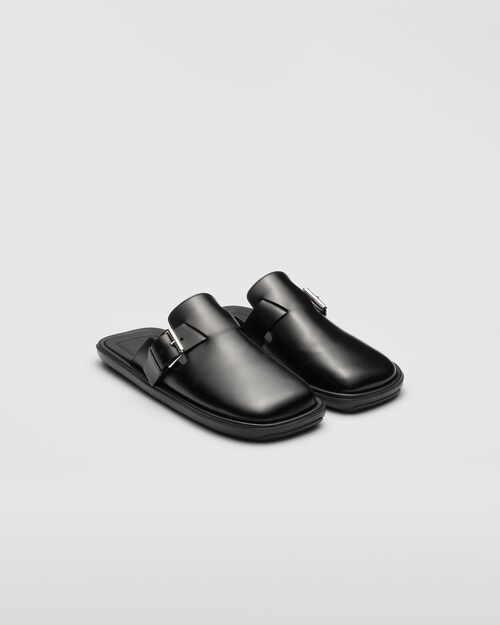 Black Brushed leather mules Prada