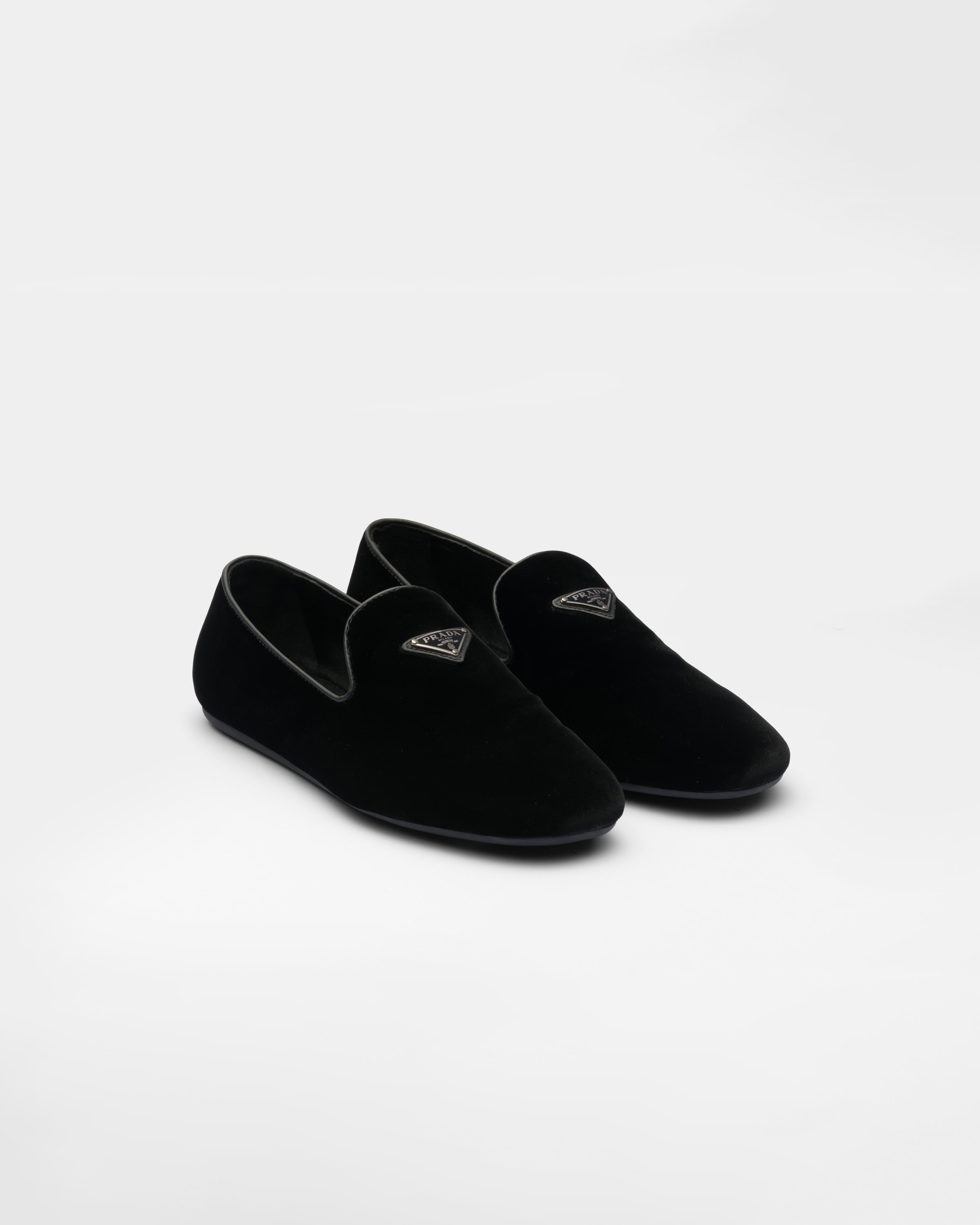 Shop Prada Velvet Slip-on Shoes In Black