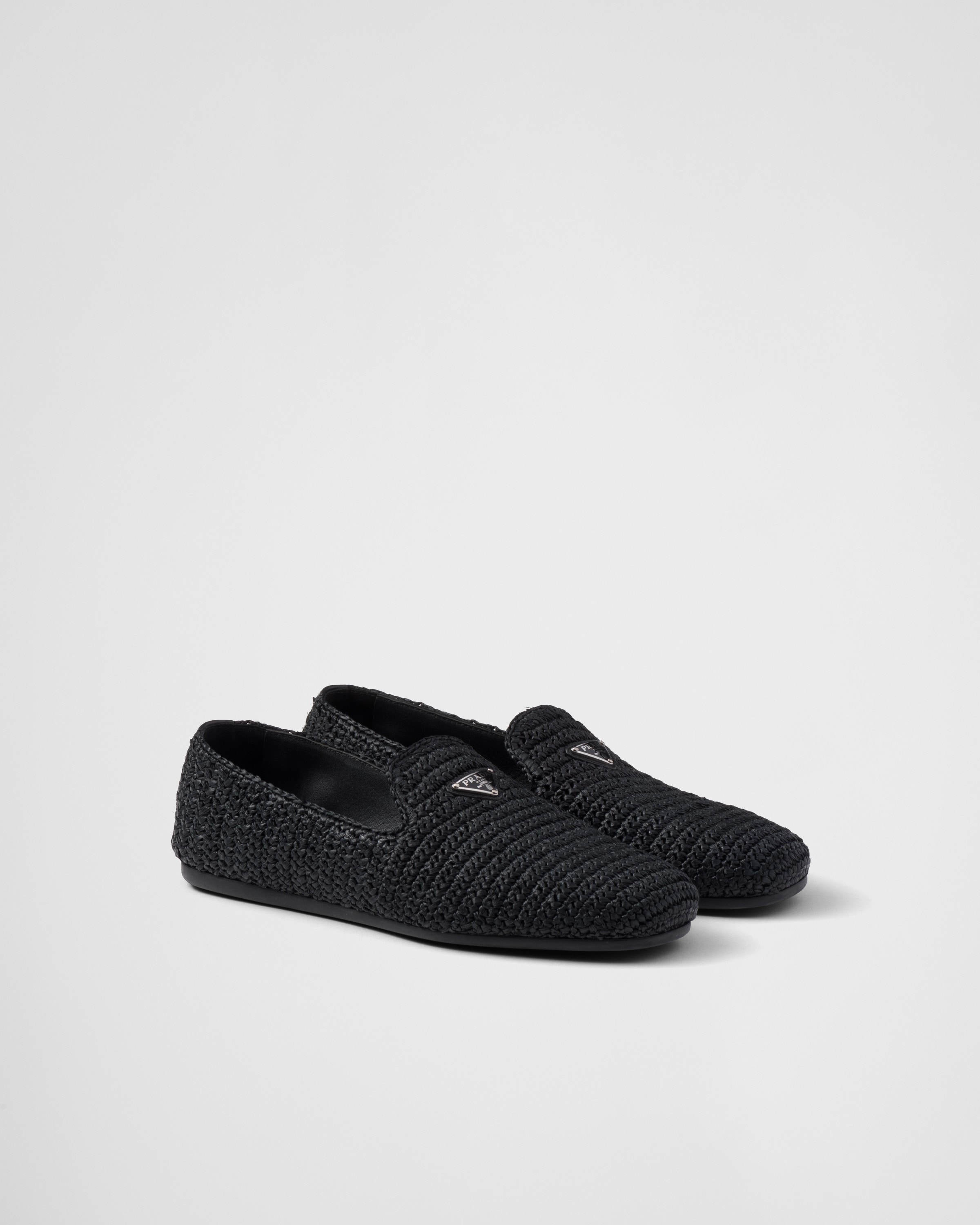 Prada Woven Fabric Slip-on Shoes In Black