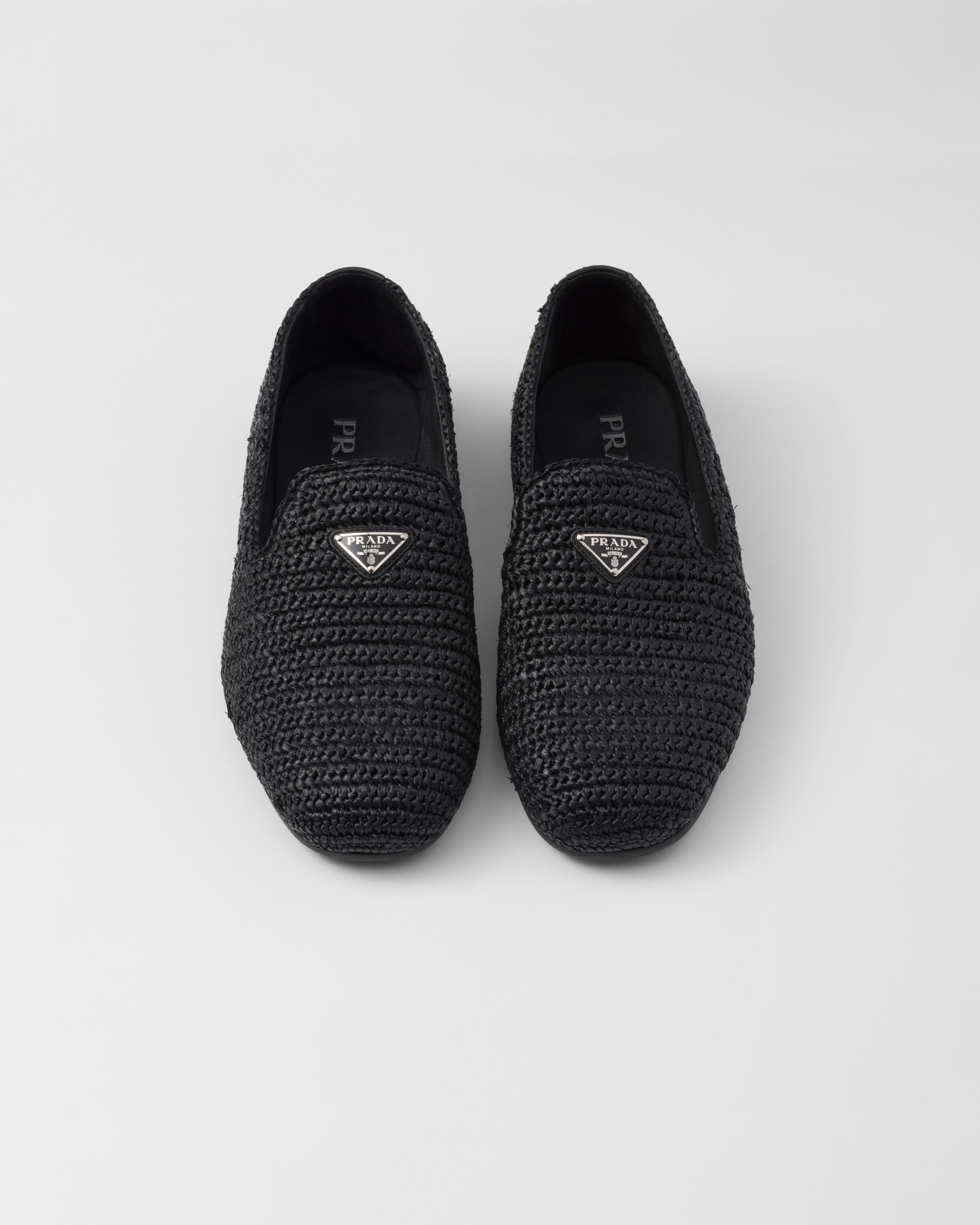 Shop Prada Crochet Slip-on Shoes In Black