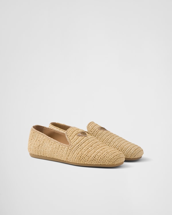 サンダル・ミュール Prada Leather And Crochet Slip-On Natural Crochet slip-on shoes | PRADA