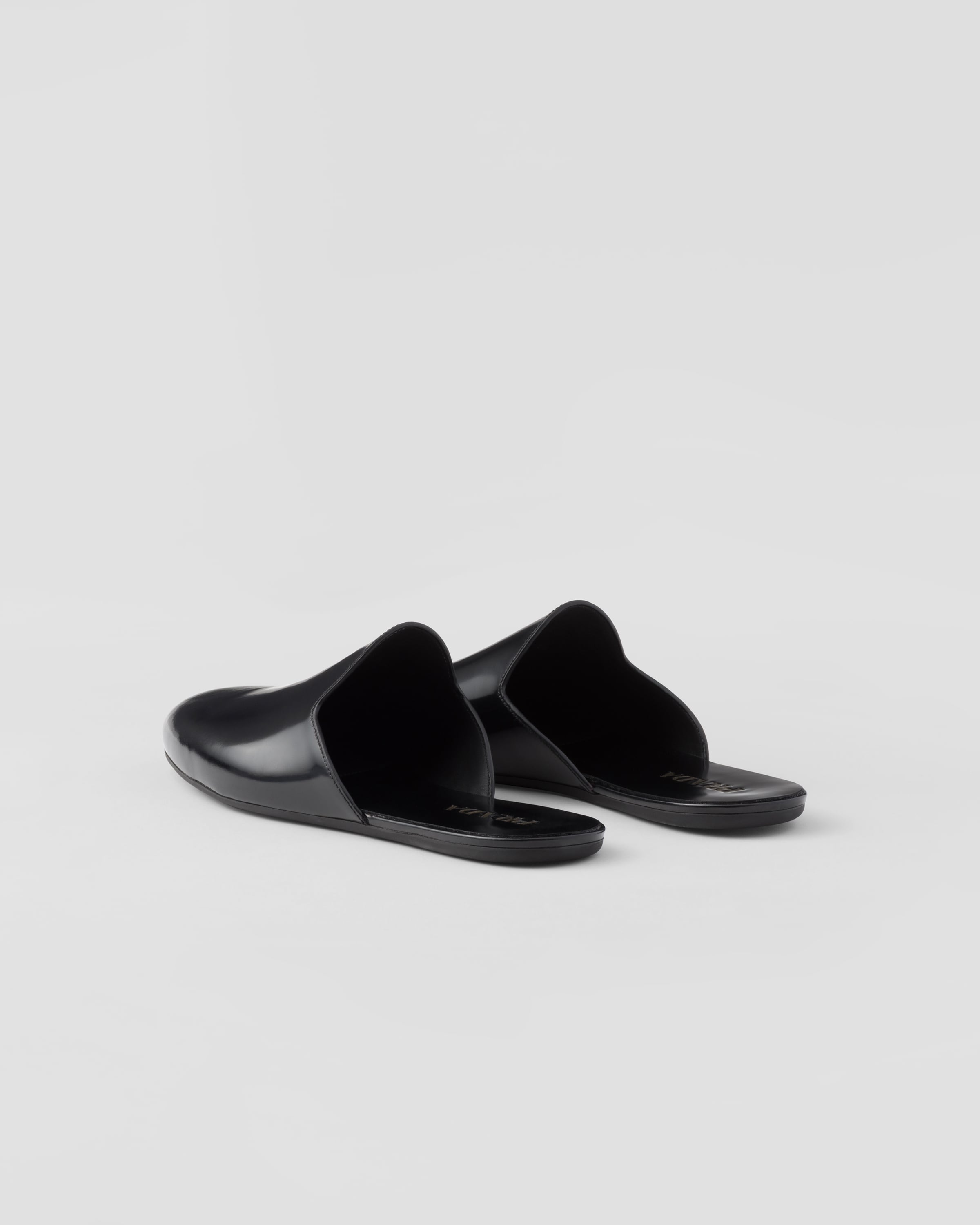 Black Brushed Leather Slippers | PRADA
