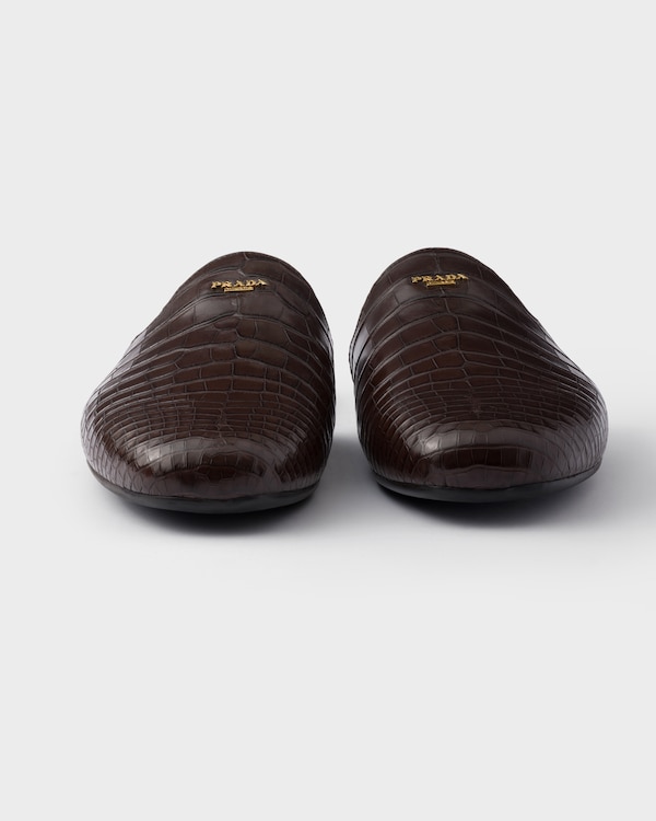 حذاء بكعب من جلد التمساح - أصفر برتقالي حذاء بكعب من جلد التمساح - أصفر برتقالي