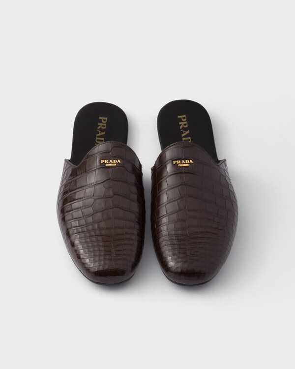 حذاء بكعب من جلد التمساح - أصفر برتقالي حذاء بكعب من جلد التمساح - أصفر برتقالي