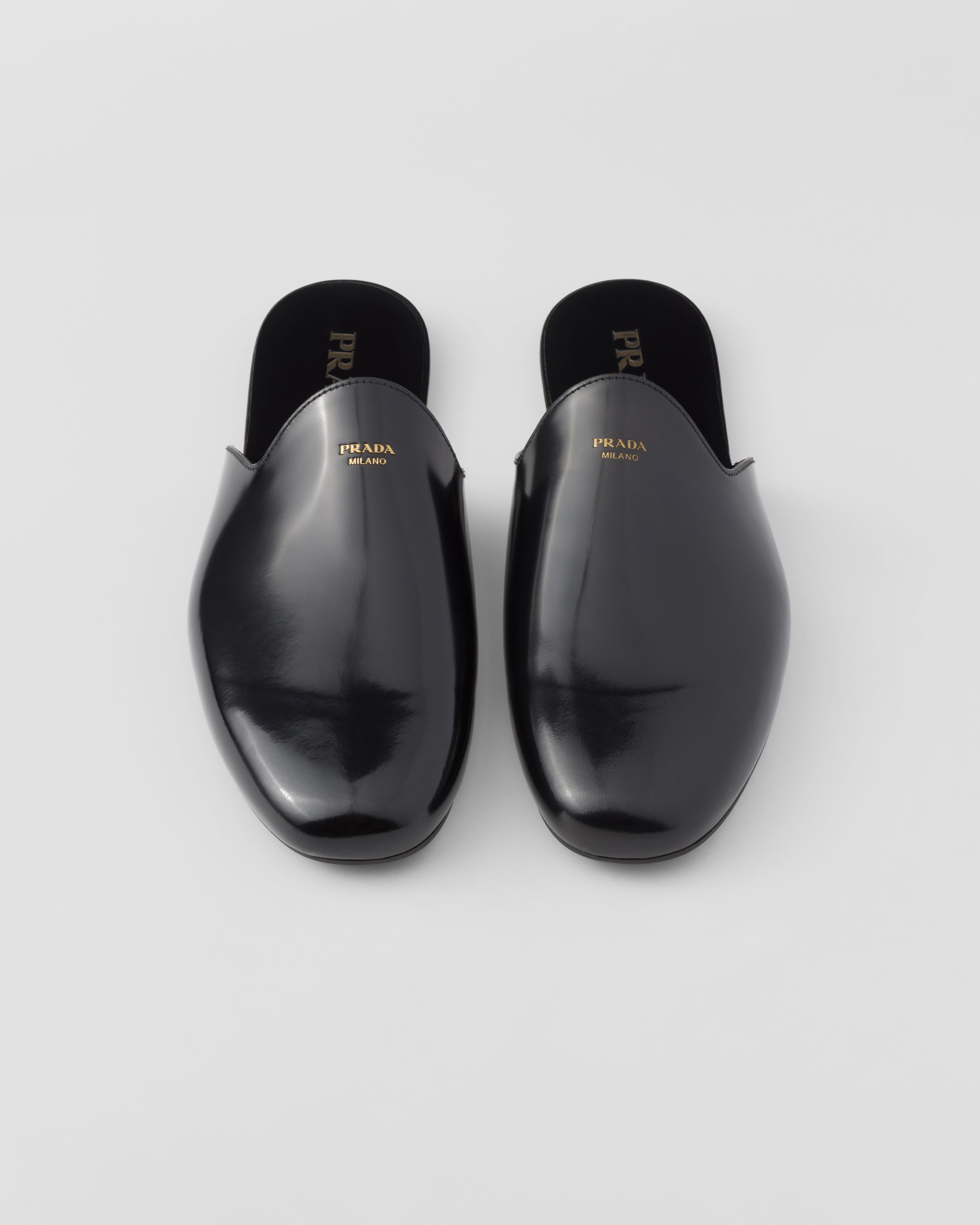 Black Brushed Leather Slippers | PRADA