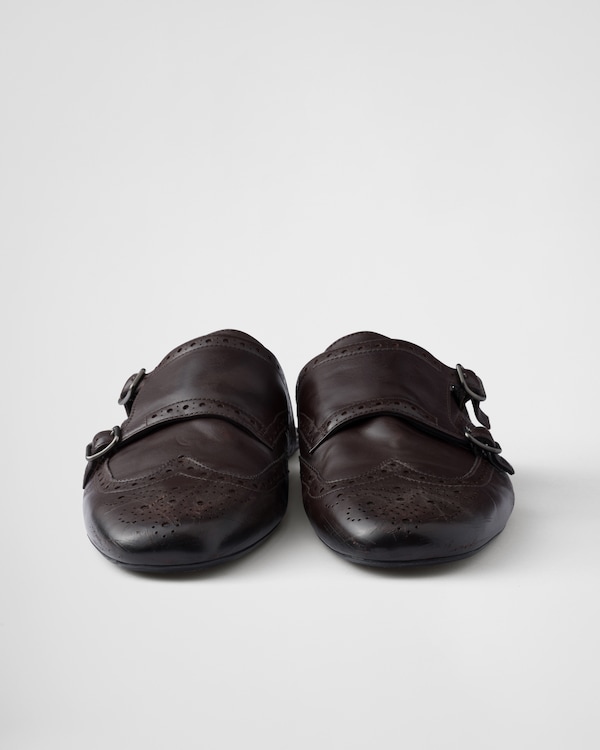 Shuffle Double-Monkstrap-Mules aus Leder in Antik-Optik - Dunkelbraun Shuffle Double-Monkstrap-Mules aus Leder in Antik-Optik - Dunkelbraun