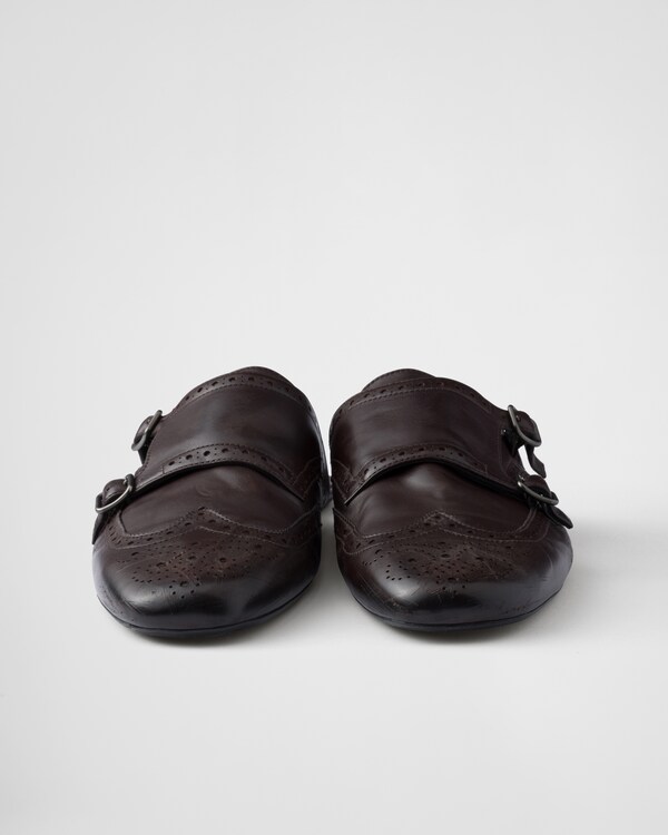Shuffle antiqued leather double monk strap mules  Shuffle antiqued leather double monk strap mules
