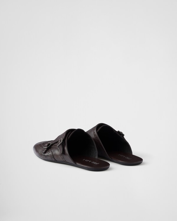 Shuffle antiqued leather double monk strap mules  Shuffle antiqued leather double monk strap mules