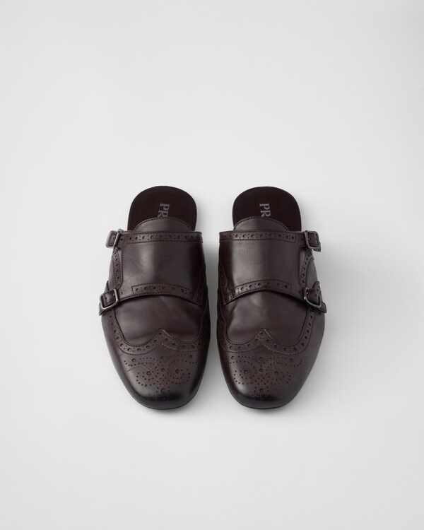 Shuffle antiqued leather double monk strap mules  Shuffle antiqued leather double monk strap mules