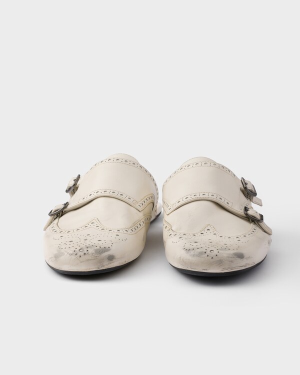 Shuffle antiqued leather double monk strap mules  Shuffle antiqued leather double monk strap mules