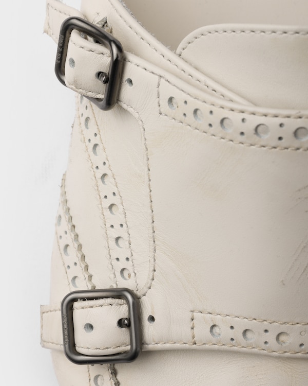 Shuffle antiqued leather double monk strap mules  Shuffle antiqued leather double monk strap mules