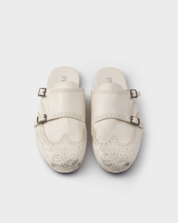 Shuffle antiqued leather double monk strap mules  Shuffle antiqued leather double monk strap mules