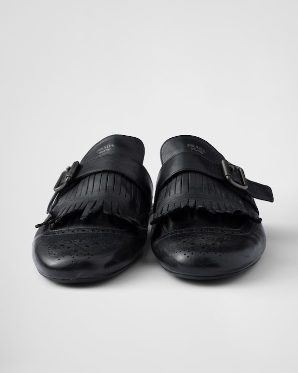 Shuffle fringed monk strap leather mules Shuffle fringed monk strap leather mules