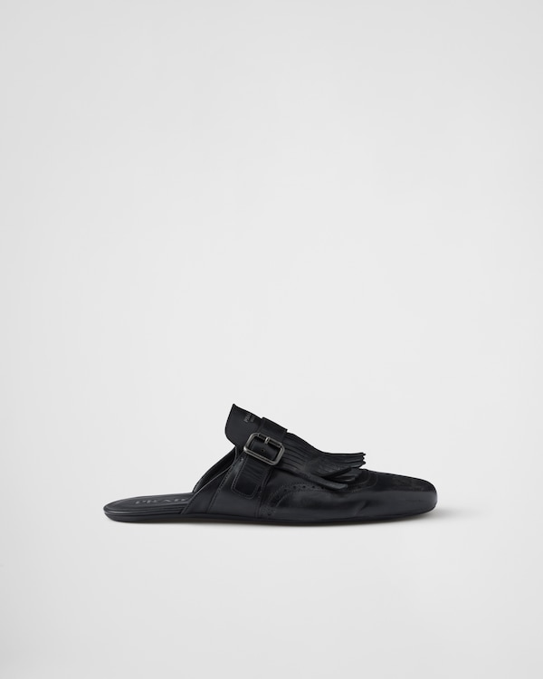 Shuffle fringed monk strap leather mules Shuffle fringed monk strap leather mules