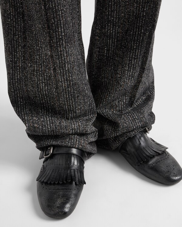 Shuffle antiqued leather mules with buckled strap and fringe - Black Shuffle antiqued leather mules with buckled strap and fringe - Black