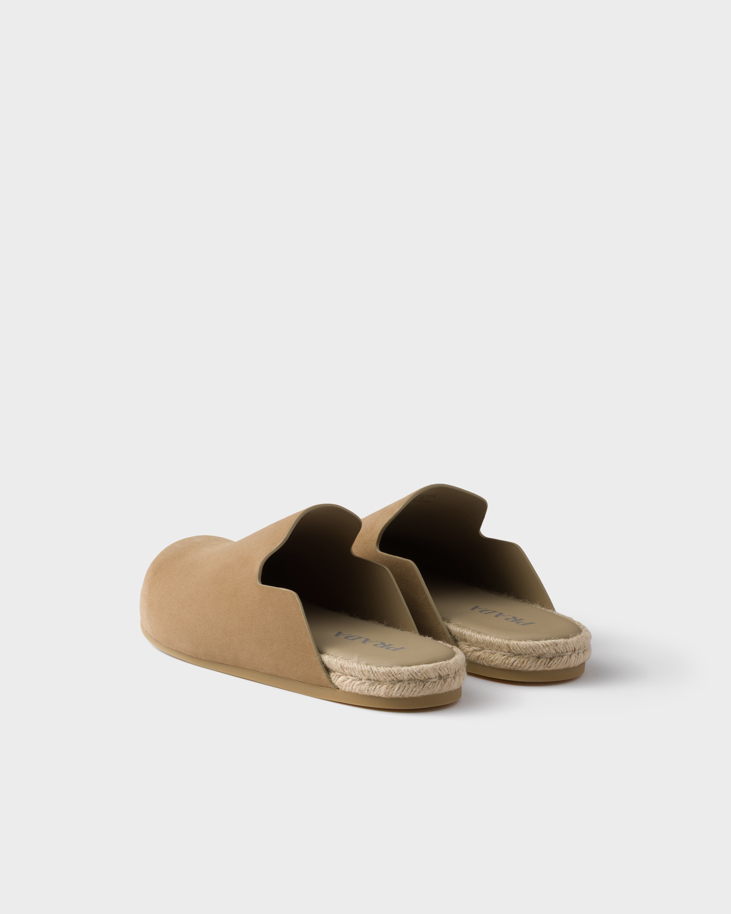 Prada Suede Leather Sabots In Ecru