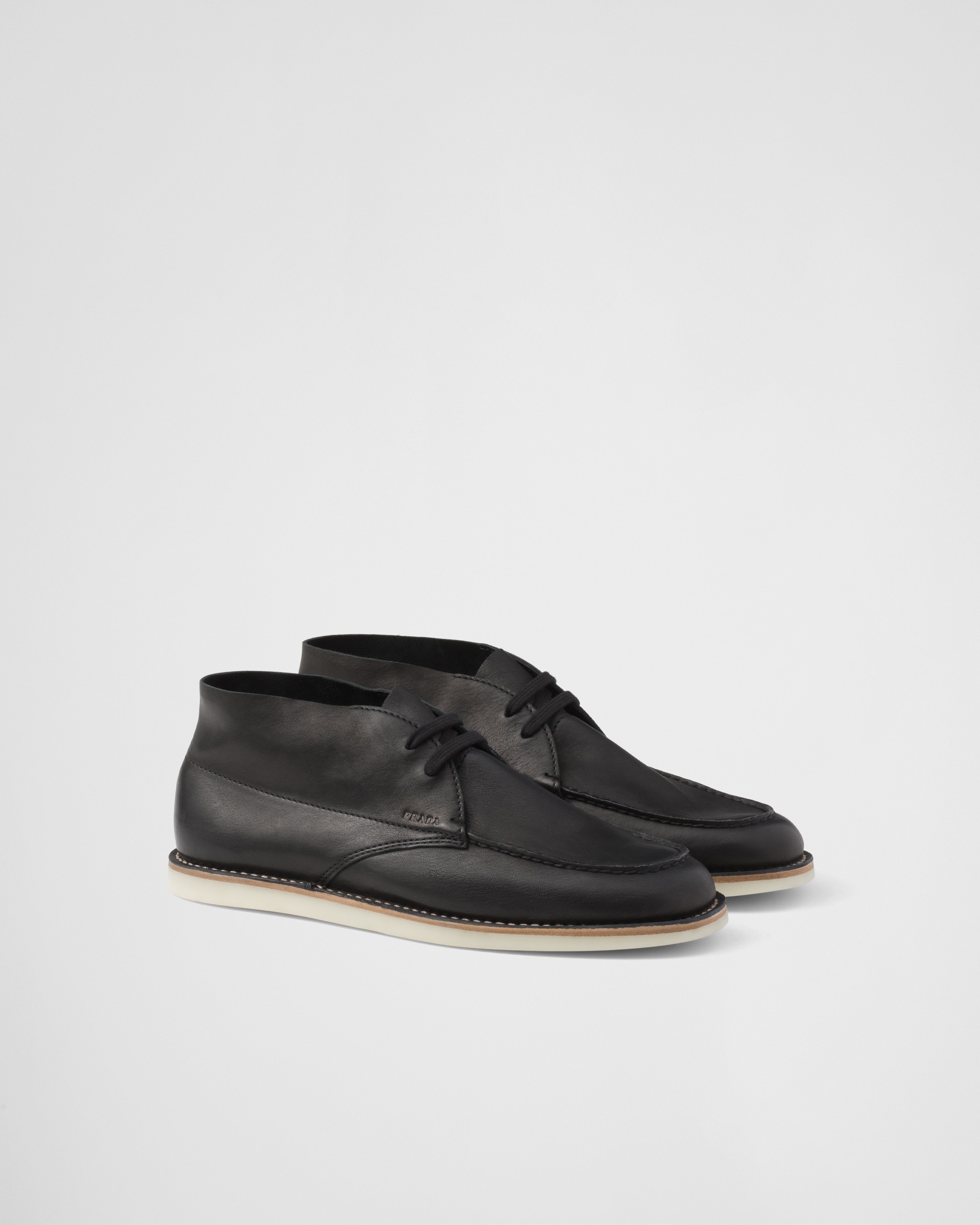 Prada Nappa Leather Chukka Boots In Black