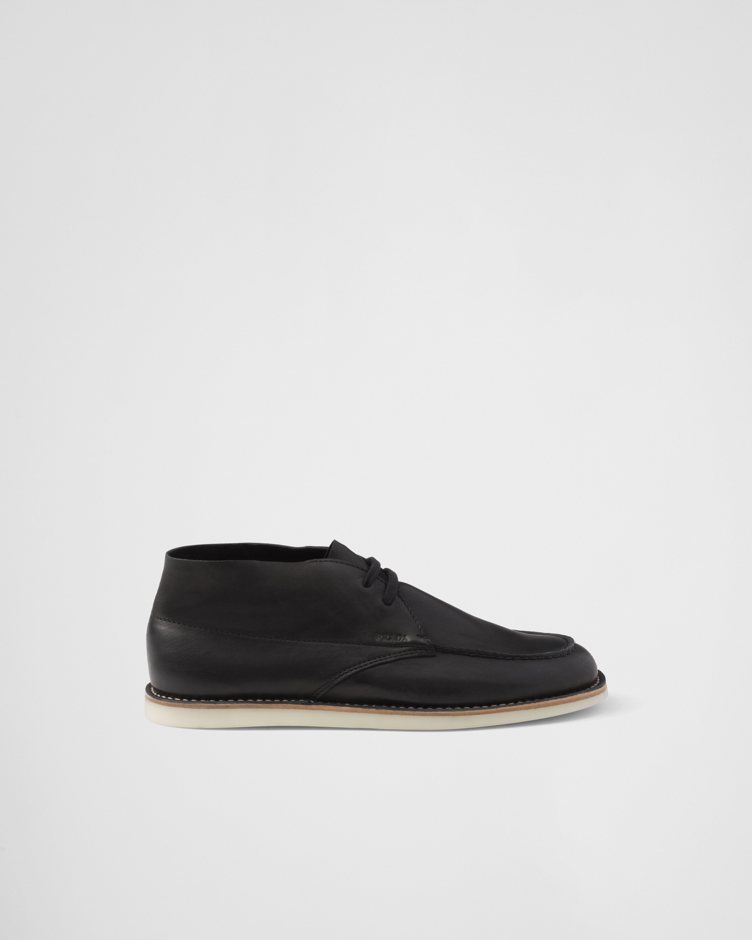 Shop Prada Nappa Leather Chukka Boots In Black