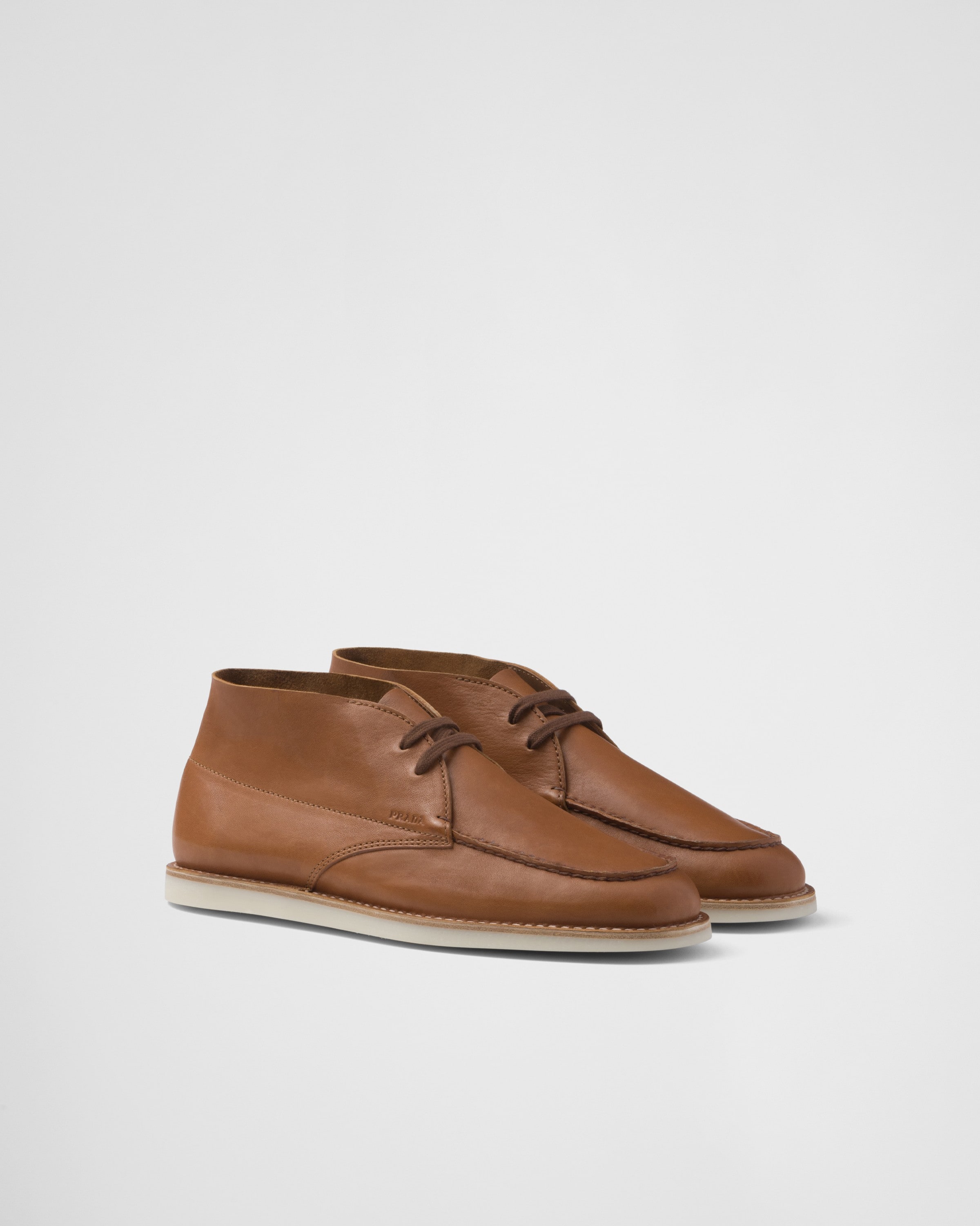 Prada Nappa Leather Chukka Boots In Caramel