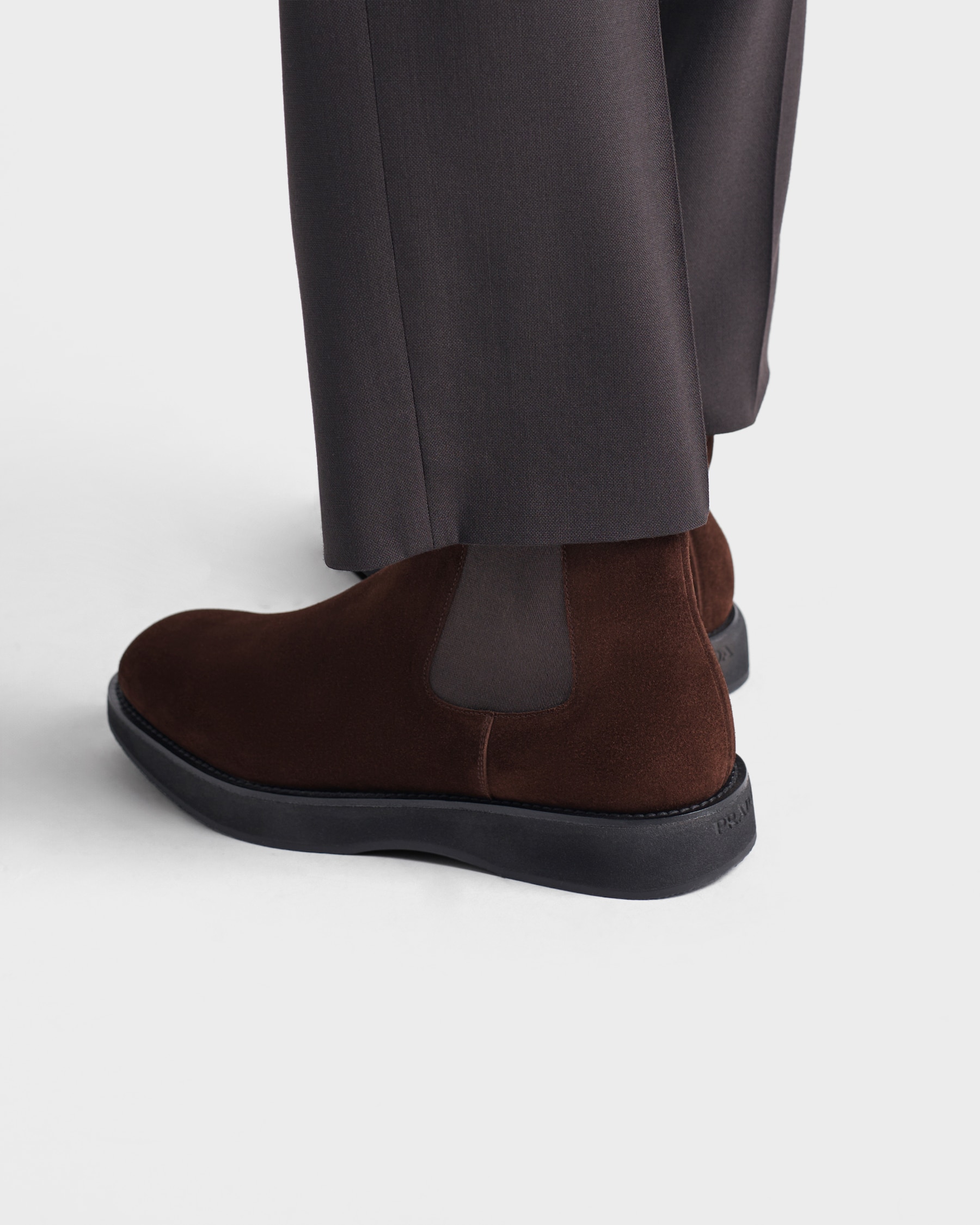 PRADA 25S MARTIN BOOTS IN DARK BURGUNDY BROWN SUEDE FUR-LINED main image 0