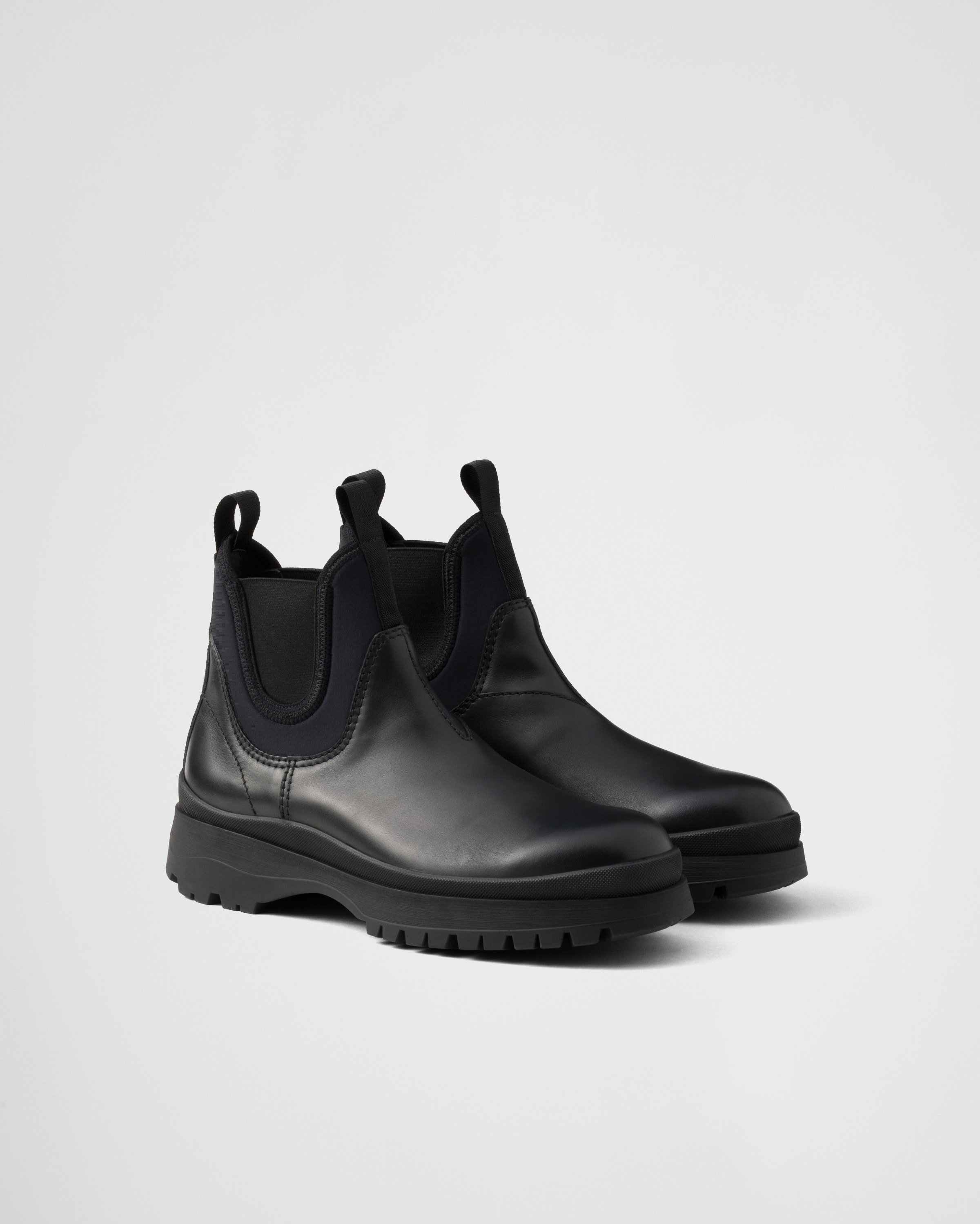 Black Leather And Stretch Fabric Chelsea Boots PRADA