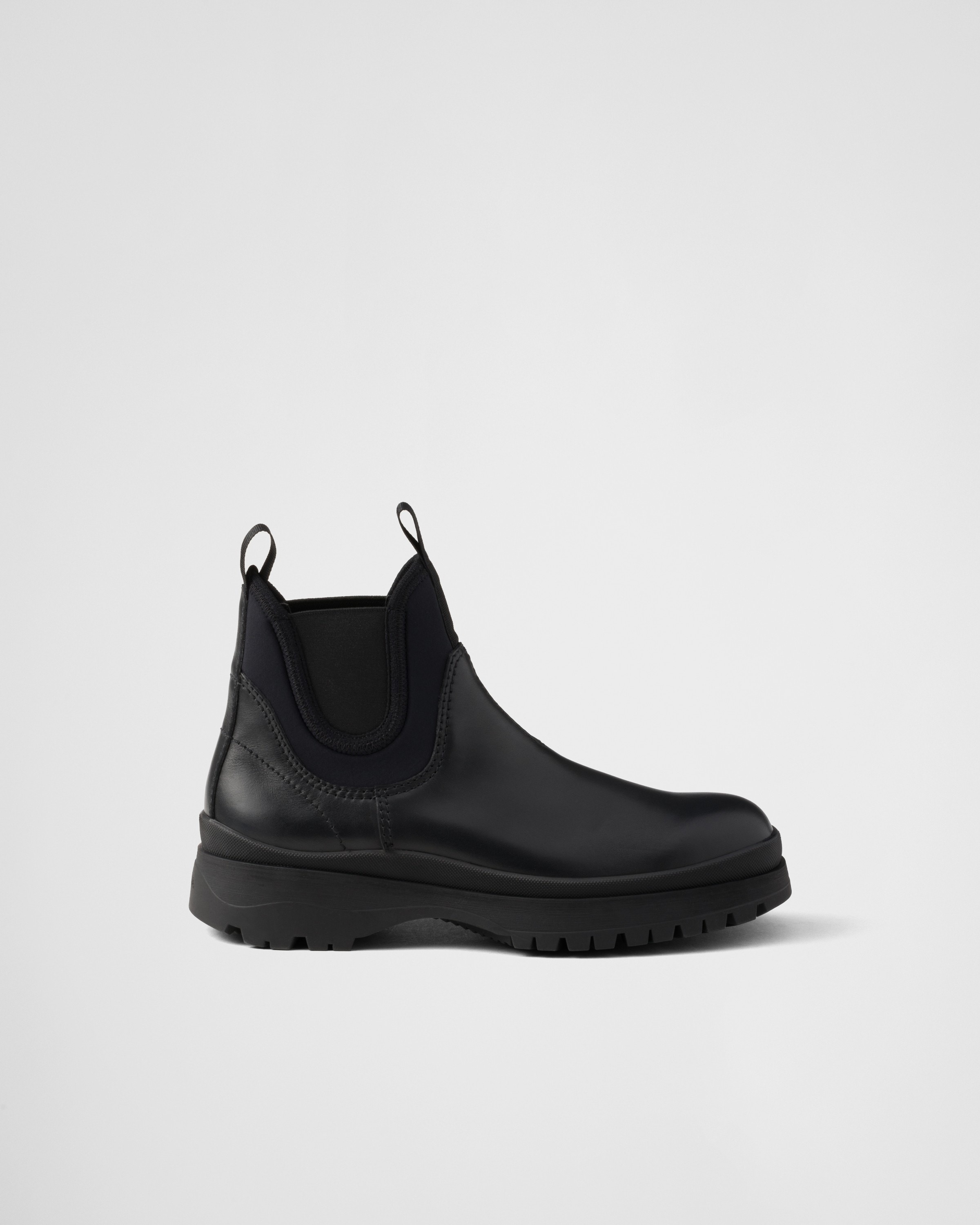 Black Leather And Stretch Fabric Chelsea Boots PRADA