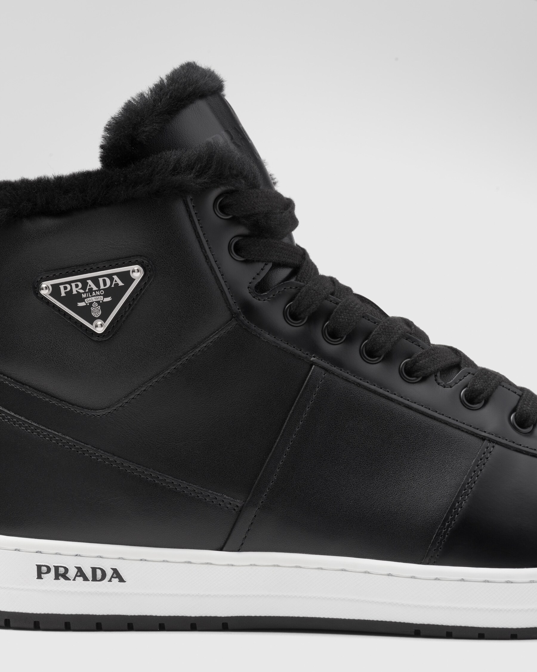 PRADA Size 12 Black Nylon Leather Low Top Lace-Up Sneakers main image 0